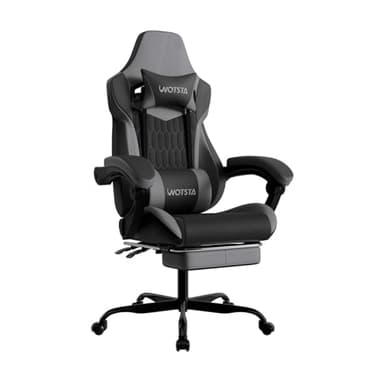WOTSTA Gaming Chair with Footrest, High Back Gaming Chairs PVC Leather Ergonomic Gamer Chair with Adjustable Headrest Lumbar Support Racing Style Video Gaming Chair for Office/Home (BlackGrey)