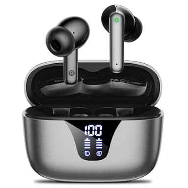 Nequga Wireless Earbuds Bluetooth Headphones, 50H Playtime Ear Buds with Mic, LED Digital Display Charging Case, IPX7 Waterproof, Deep Bass Stereo, in-Ear Earphone for iPhone Andriod Phone - Ink