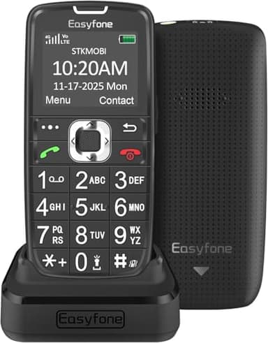 Easyfone A6 4G Big Button Senior Cell Phone, Easy-to-Use Clear Sound Mobile Phone for Elderly with FM Radio, Hearing Aid Compatible, Flashlight, SOS Button and an Easy Charging Dock (Black)